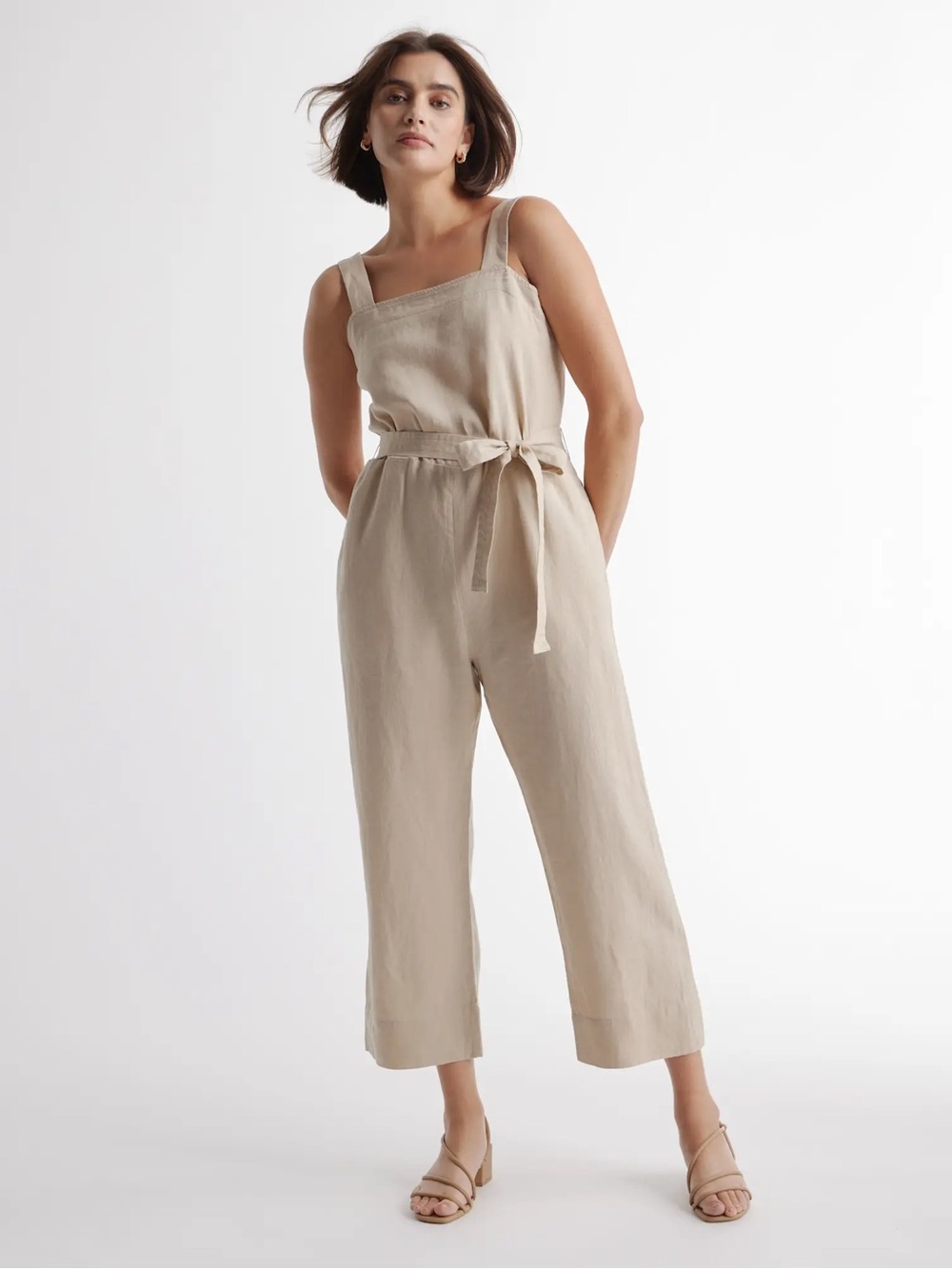 Quince 100% European Linen Square Neck Jumpsuit Size S